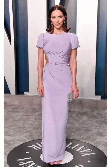 Katharine McPhee Lilac Short Sleeve Jewel Neck Sheath Formal Dress Vanity Fair Oscar Party 2020