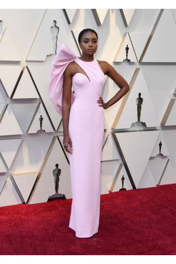 Rose Blossom KiKi Layne Inspired Pink One Shoulder Bow Sheath Celebrity Formal Prom Dress Oscars 2019