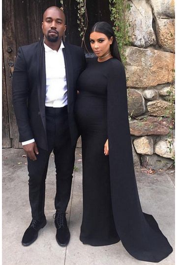 Kim Kardashian Inspired Black Maternity Pregnant Formal Dress with Cape