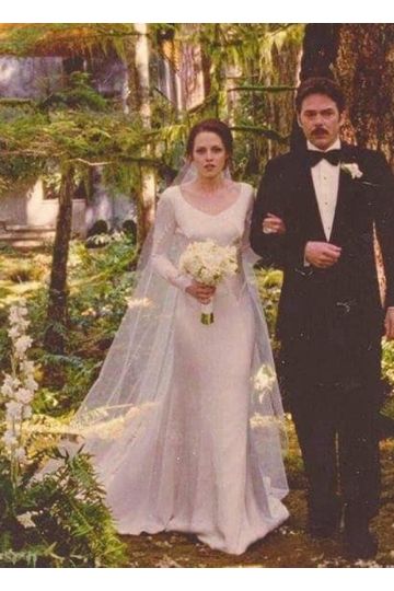 Kristen Stewart Bella Swan White Long-sleeve Celebrity Wedding Dress in Movie Twilight