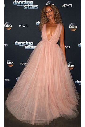 Leona Lewis Inspired Plunging V-neck Pink Tulle Formal Prom Celebrity Dress