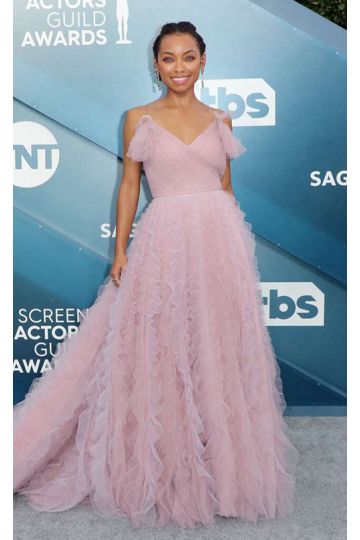 Logan Browning Pink Ball Gown Tulle Celebrity Formal Prom Dress SAG Awards 2020