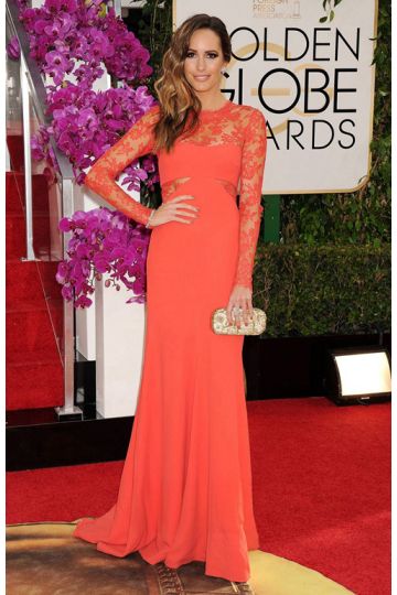 Louise Roe Orange Lace Celebrity Formal Prom Dress Golden Globes 2014