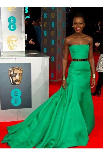 Lupita Nyong'o Green Strapless Satin Mermaid Formal Prom Dress BAFTA 2014
