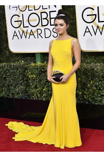 Maisie Williams Yellow Backless Dress Golden Globe Awards 2017