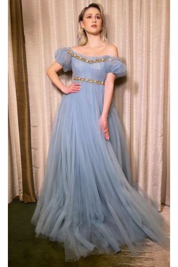 Maria Bakalova Inspired Blue Tulle Off-the-shoulder Prom Dress Independent Awards