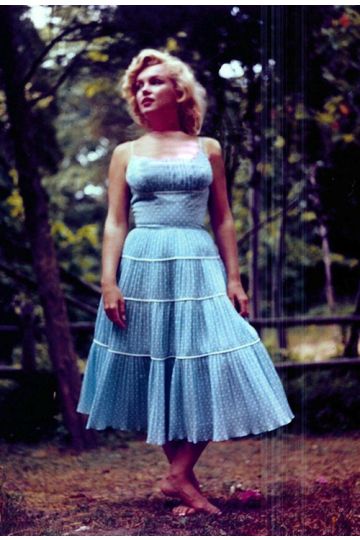 Marilyn Monroe Inspired Blue Polka Dot Dress 1950s Fashion