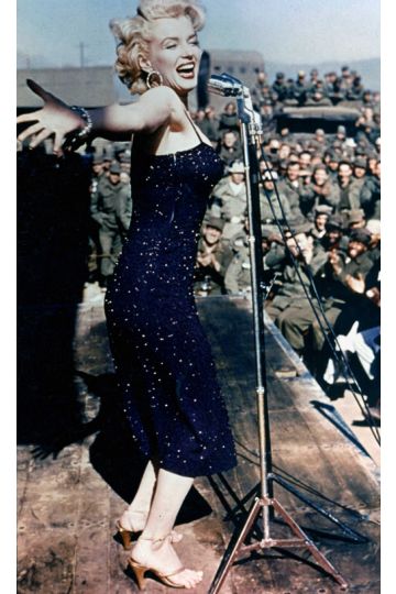 Marilyn Monroe Navy Blue Sequin Spaghetti Straps Fitted Celerity Dress Korea 1954