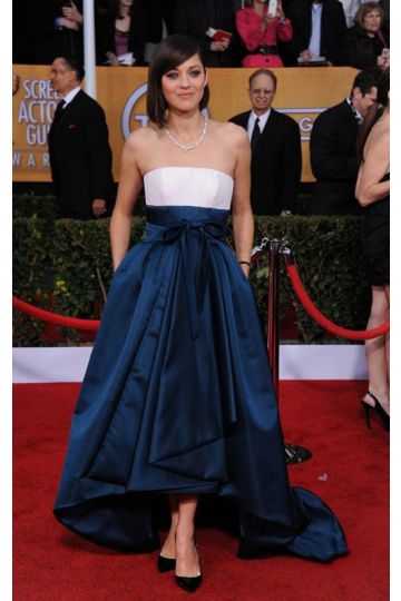 Marion Cotillard Blue and White Satin Formal Prom Dress SAG Awards 2013