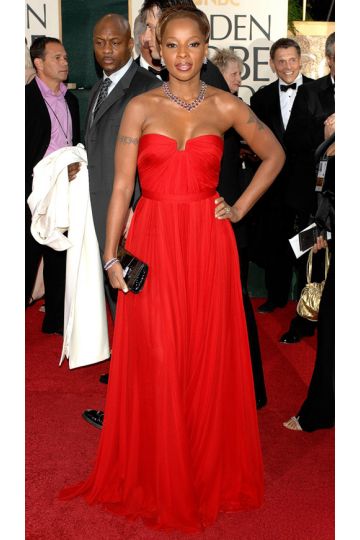 Mary J Blige Red Strapless Chiffon Formal Celebrity Dress Golden Globes 2007