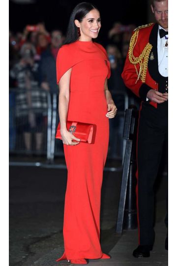 Meghan Markle Inspired Red Cape Celebrity Formal Evening Dress