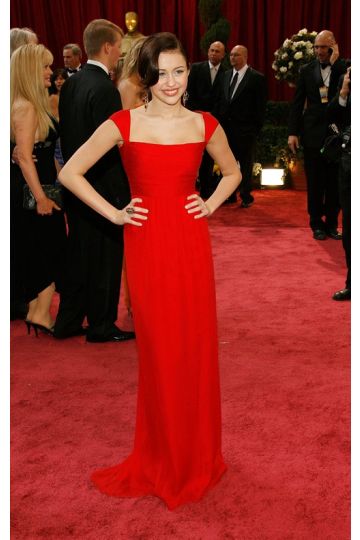 Miley Cyrus Inspired Red Chiffon Cap-sleeves Formal Prom Celebrity Dress Oscars 2008