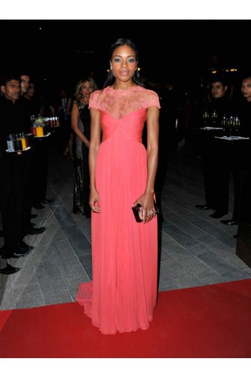 Naomie Harris Coral Lace Chiffon Formal Prom Celebrity Dress Oxfam Charity Gala