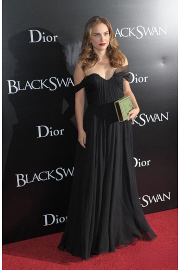 Natalie Portman Black Off the Shoulder Chiffon A Line Floor Length Dress Black Swan Premiere