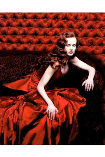 Nicole Kidman Satine Red Satin V-neck Celebrity Formal Dress in Movie "Moulin Rouge"