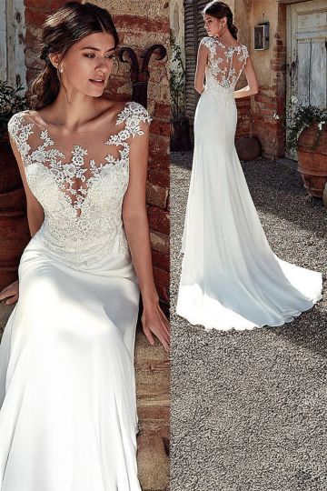 Lace Illusion Back Gown with Long Train for Formal Events