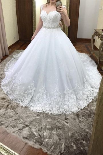Lace V Ball Gown with Train for Formal Events