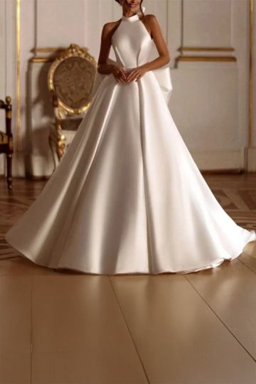 High-Neck Sleeveless Ball Gown with Long Train for Formal Events