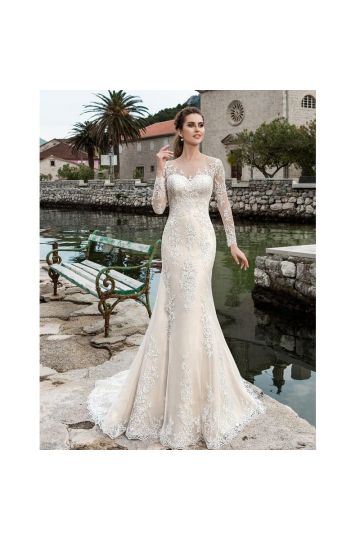 Long-Sleeve Lace Mermaid Gown with Illusion Neckline for Formal Events