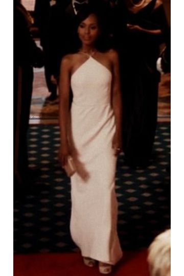 Kerry Washington Olivia Pope White Halter Backless Dress in TV Show "Scandal"