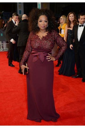 Oprah Winfrey Burgundy Lace Plus Size Celebrity Dress BAFTAs 2014