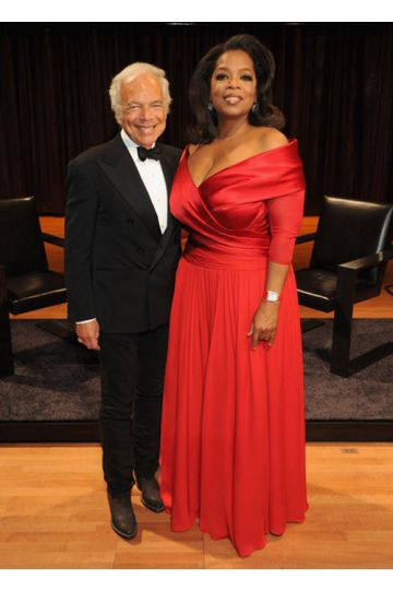 Oprah Winfrey Red Off the Shoulder Celebrity Dress Lincoln Center