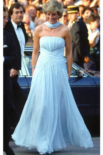 Princess Diana Inspired Blue Strapless Chiffon Formal Prom Celebrity Evening Dress