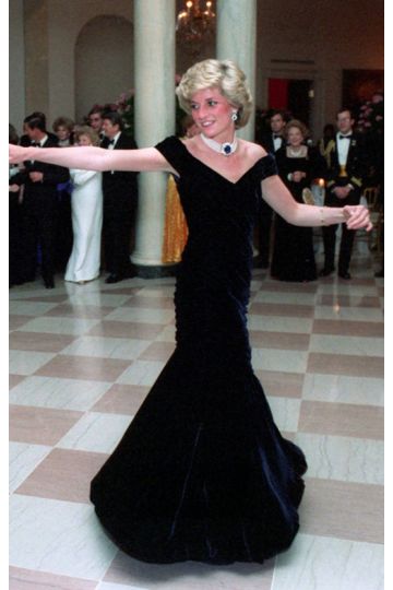Princess Diana Navy Blue Velvet Off-the-shoulder Mermaid Dress John Travolta