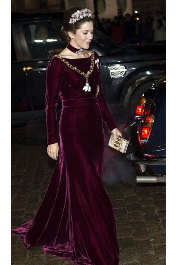 Princess Mary Inspired Burgundy Long-sleeve Velvet Formal Celebrity Dress