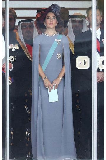 Princess Mary Inspired Light Blue Long Formal Celebrity Dress with Cape