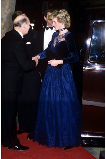Princess Diana Inspired Navy Blue Velvet Formal Evening Dress