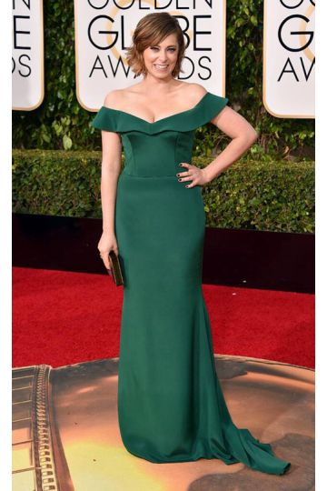 Rachel Bloom Green Off-the-shoulder Formal Celebrity Dress Golden Globes 2016