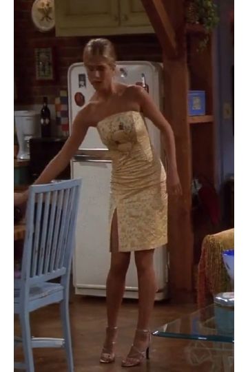 Rachel Green Inspired Short Yellow Strapless Embroidered Celebrity Dress "Friends"