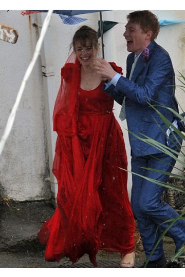 Rachel McAdams Red Floral Cap-sleeve Celebrity Wedding Dress in Movie "About Time"