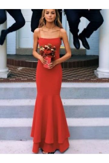 Scarlet Serenade Red Spaghetti Straps Mermaid Celebrity Formal Prom Dress