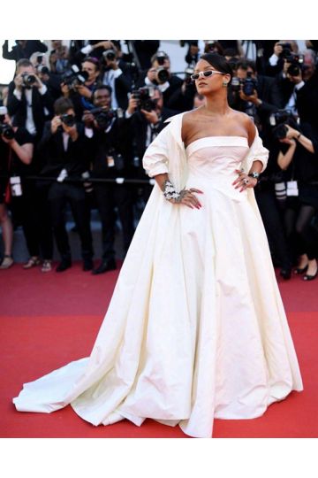 Cannes Couture – White Strapless Formal Celebrity Dress with Cape (Rihanna, Cannes 2017)  HTML Product Description