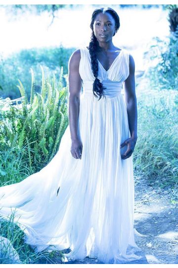 Rutina Welsey Inspired White V-neck Chiffon Formal Prom Celebrity Dress True Blood