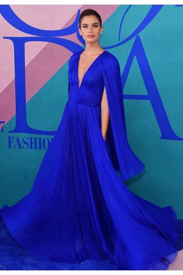 Sara Sampaio Blue Cape Chiffon Dress CFDA Fashion Awards 2017
