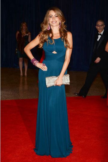 Sofia Vergara Teal Blue Formal Evening Celebrity Dress White House Dinner 2013