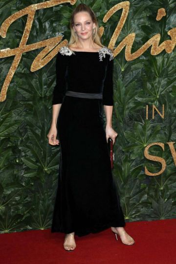 Uma Thurman Black Velvet Long-sleeve Dress British Fashion Awards 2018