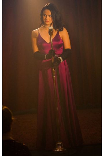Camila Mendes as Veronica Lodge Fuchsia Pink Satin Dress on TV Show Riverdale