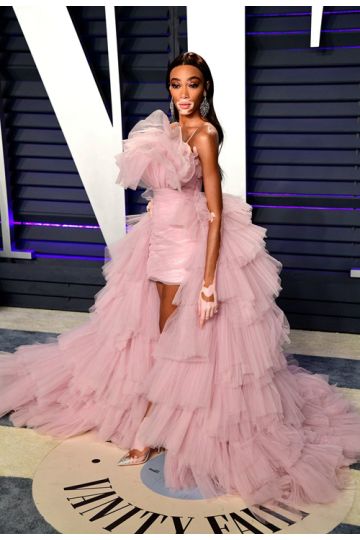Winnie Harlow Pink Tulle Celebrity Dress Vanity Fair Oscars 2019 Party