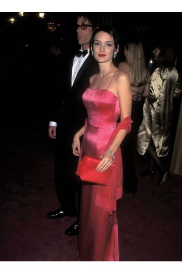 Winona Ryder Inspired Pink Satin Celebrity Formal Prom Party Dress AFI Awards 1997