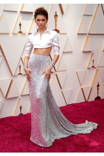 Zendaya Inspired White and Silver Sequin Two-piece Dress Oscars 2022