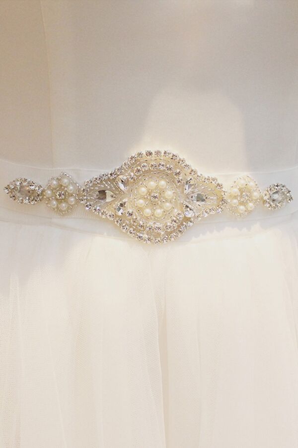 Crystal and Pearl Embellished Bridal Sash for Evening Gowns