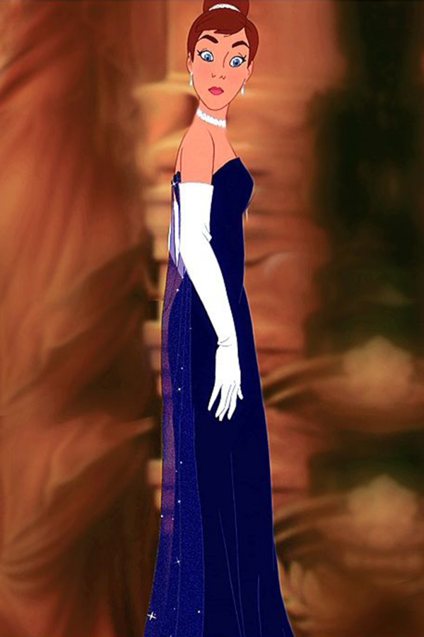 Anastasia Blue Velvet Dress with Draped Sequin Train Disney Cartoon Movie Costumes Cosplay