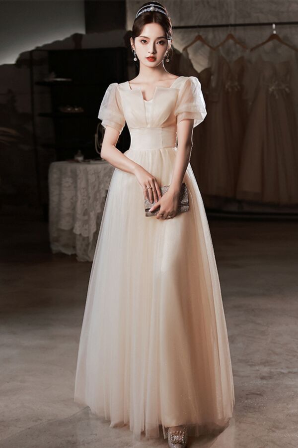 Morning Grace – Champagne Satin Ball Gown