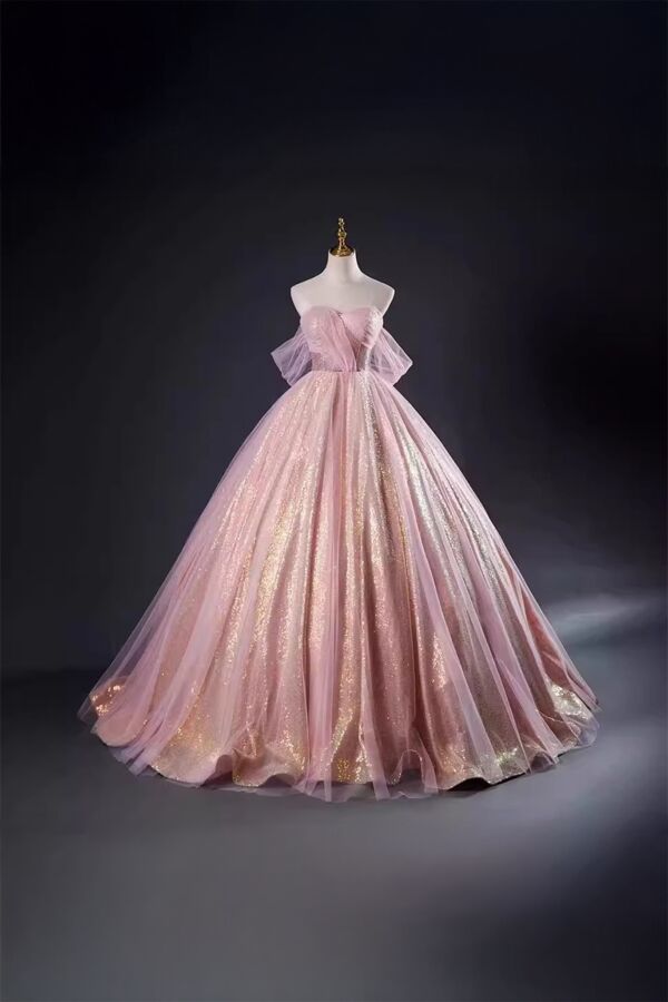 Radiant Charm – Soft Pink Sparkle Gown with Romantic Silhouette
