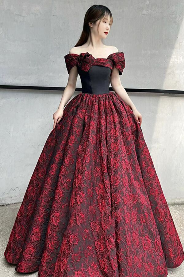 Midnight Bloom – Red & Black Couture Dress