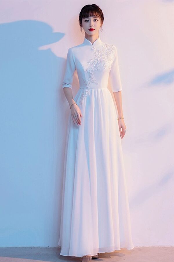 Ivory Blossom – High Collar Evening Dress